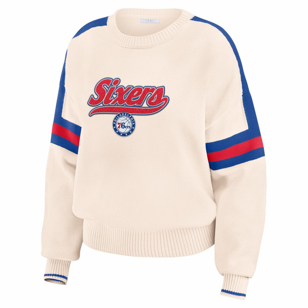 Philadelphia 76ers WEAR by Erin Andrews Women's Stripe Pullover Sweater Cream