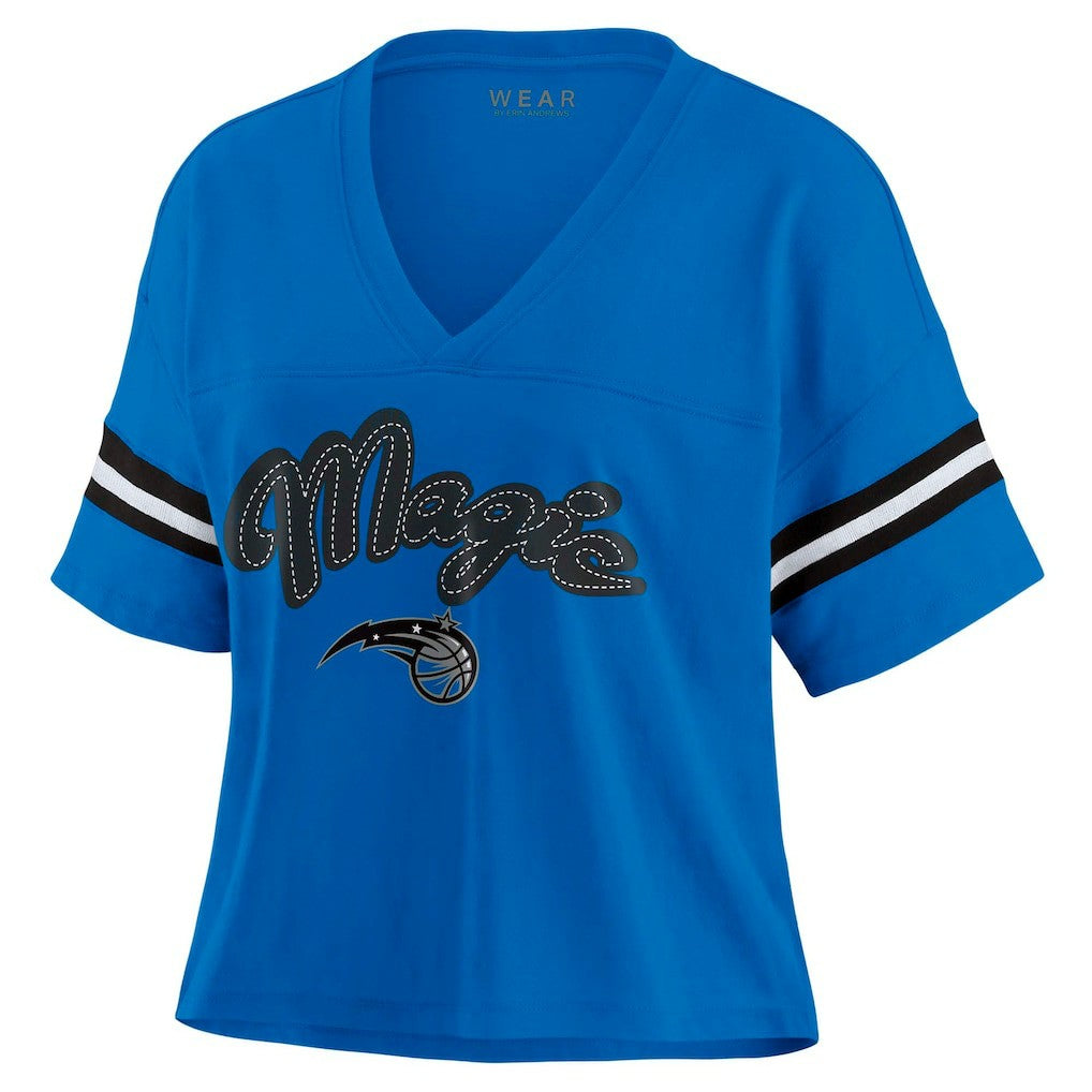 Orlando Magic WEAR by Erin Andrews Women's Color Block Boxy V-Neck T-Shirt Blue