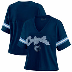 Memphis Grizzlies WEAR by Erin Andrews Women's Color Block Boxy V-Neck T-Shirt Navy