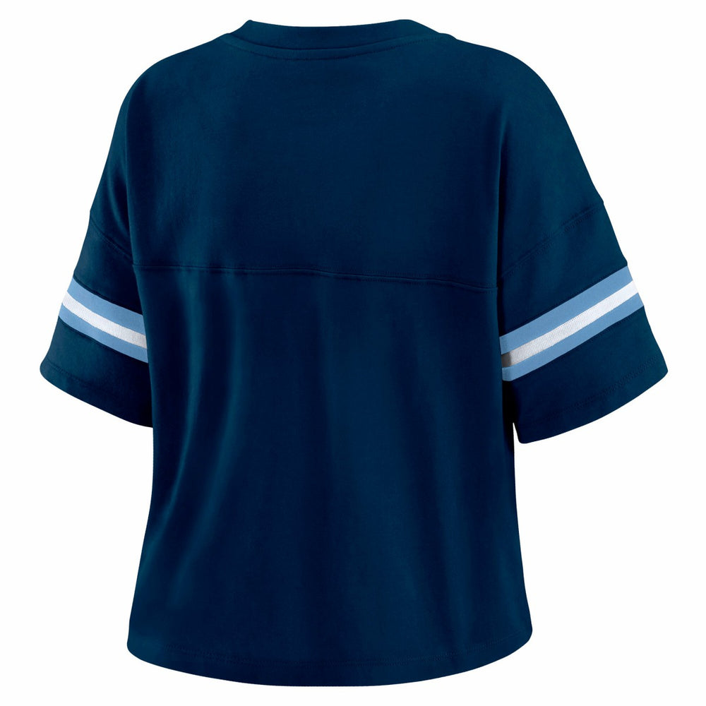 Memphis Grizzlies WEAR by Erin Andrews Women's Color Block Boxy V-Neck T-Shirt Navy
