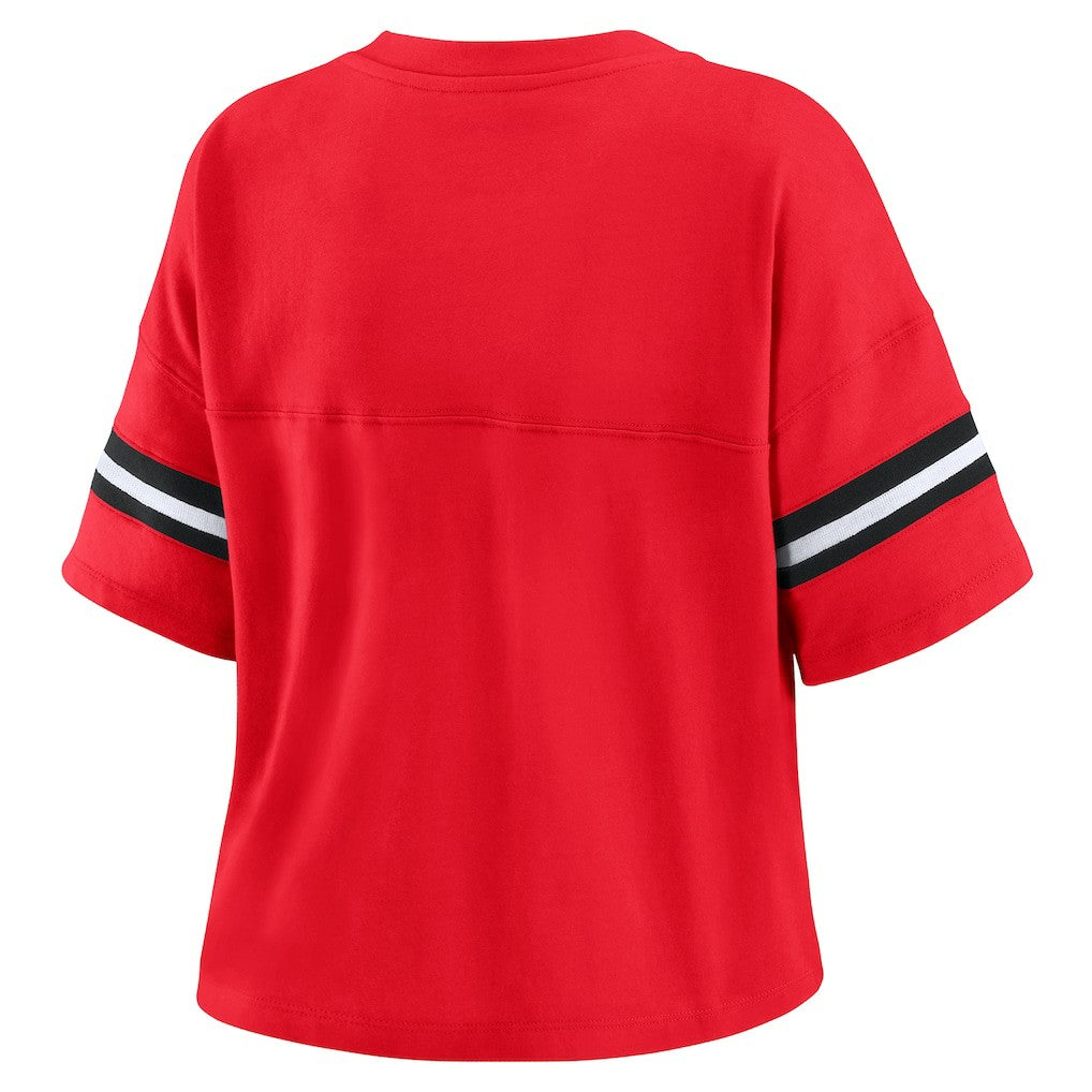 Chicago Bulls WEAR by Erin Andrews Women's Color Block Boxy V-Neck T-Shirt Red