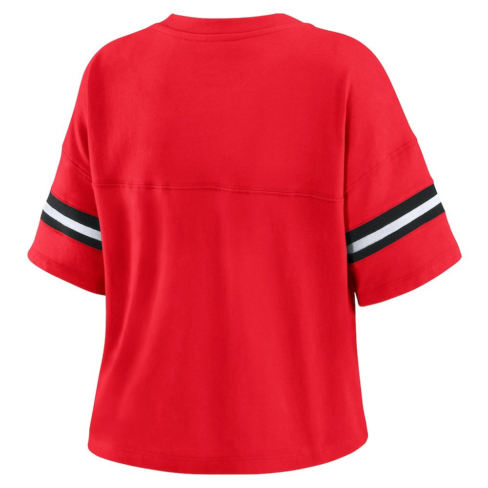 Chicago Bulls WEAR by Erin Andrews Women's Color Block Boxy V-Neck T-Shirt Red