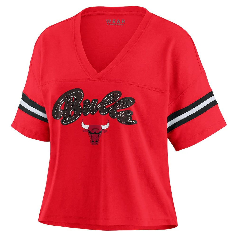 Chicago Bulls WEAR by Erin Andrews Women's Plus Size Color Block Boxy V-Neck T-Shirt Red