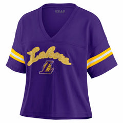 Los Angeles Lakers WEAR by Erin Andrews Women's Plus Size Color Block Boxy V-Neck T-Shirt Purple
