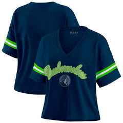 Minnesota Timberwolves WEAR by Erin Andrews Women's Plus Size Color Block Boxy V-Neck T-Shirt Navy