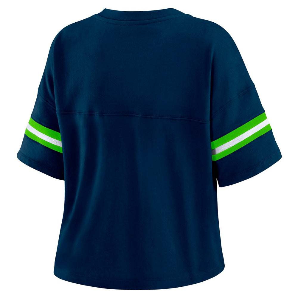 Minnesota Timberwolves WEAR by Erin Andrews Women's Plus Size Color Block Boxy V-Neck T-Shirt Navy