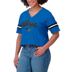 Orlando Magic WEAR by Erin Andrews Women's Plus Size Color Block Boxy V-Neck T-Shirt Blue