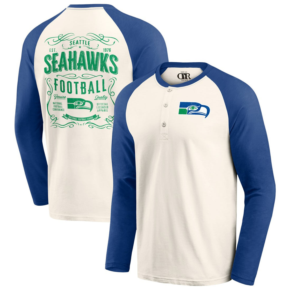 Seattle Seahawks Darius Rucker Collection Raglan Henley Long Sleeve T-Shirt Cream/Royal