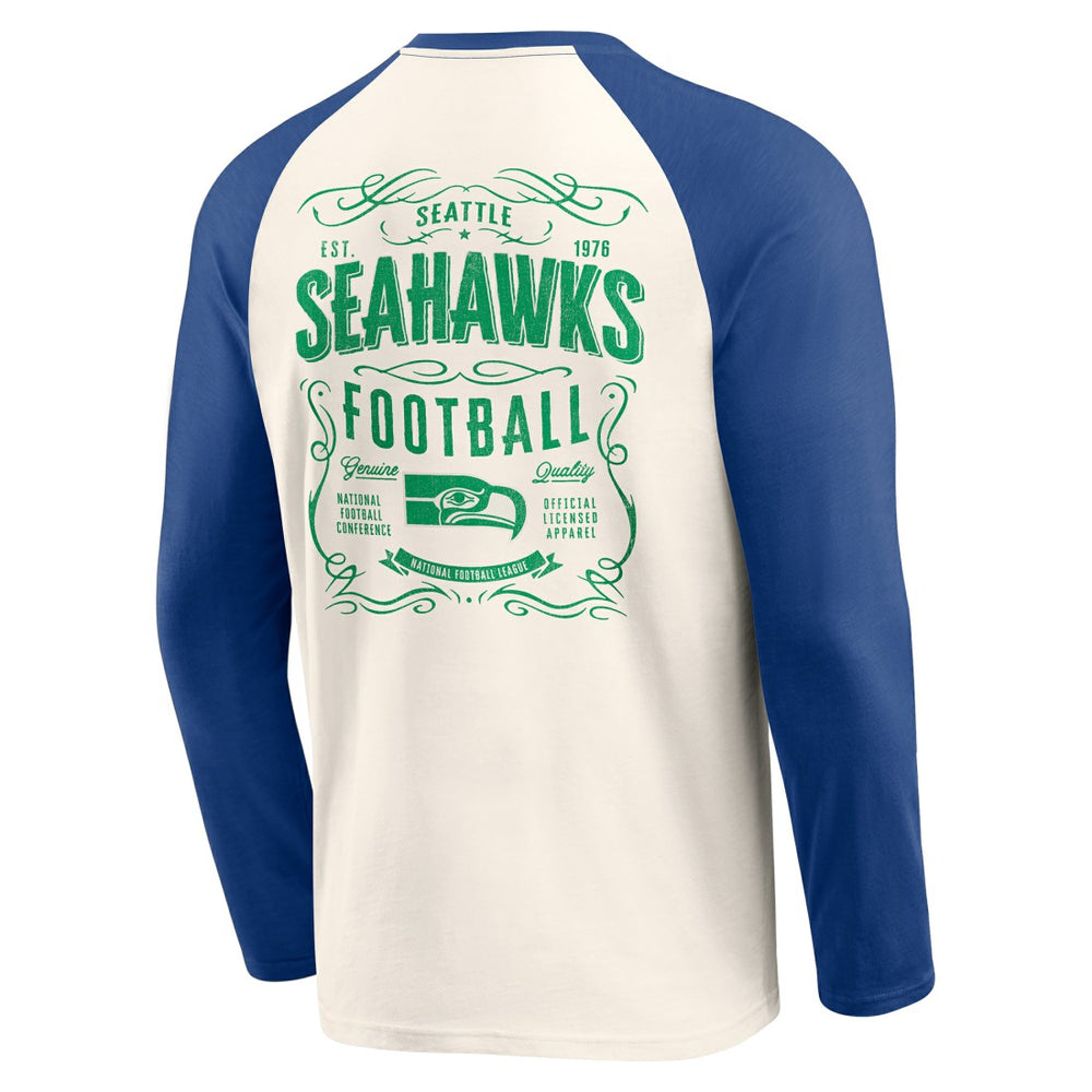 Seattle Seahawks Darius Rucker Collection Raglan Henley Long Sleeve T-Shirt Cream/Royal