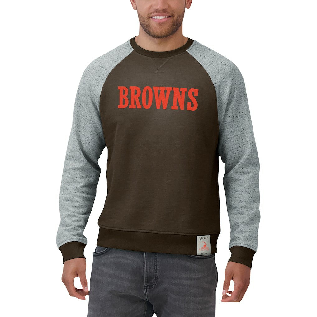 Cleveland Browns Darius Rucker Collection Colorblock Pullover Sweatshirt Brown/Heather Gray