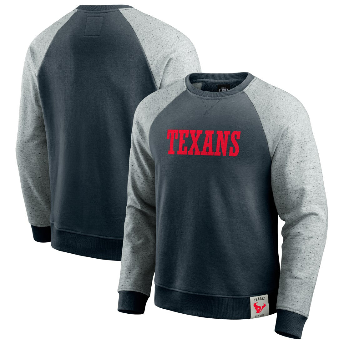 Houston Texans Darius Rucker Collection Colorblock Pullover Sweatshirt Navy/Heather Gray