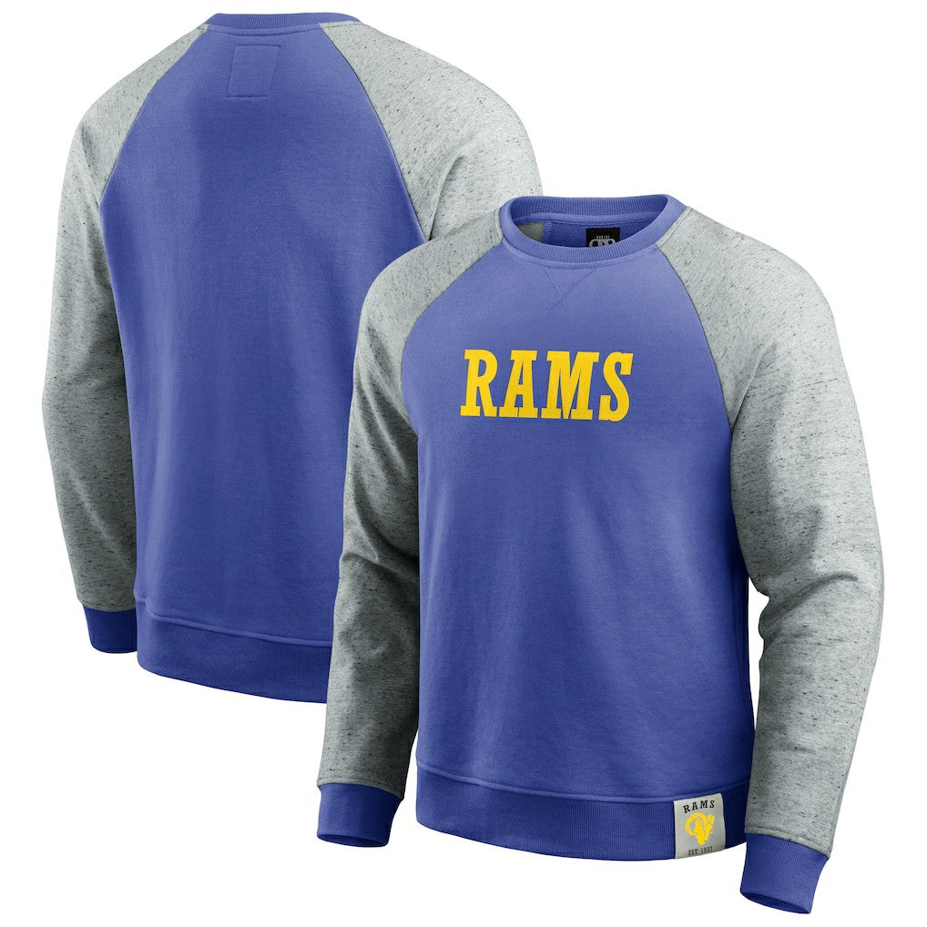 Los Angeles Rams Darius Rucker Collection Colorblock Pullover Sweatshirt Royal/Heather Gray
