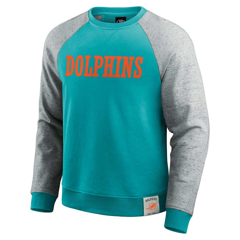 Miami Dolphins Darius Rucker Collection Colorblock Pullover Sweatshirt Aqua/Heather Gray