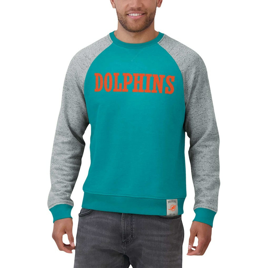 Miami Dolphins Darius Rucker Collection Colorblock Pullover Sweatshirt Aqua/Heather Gray
