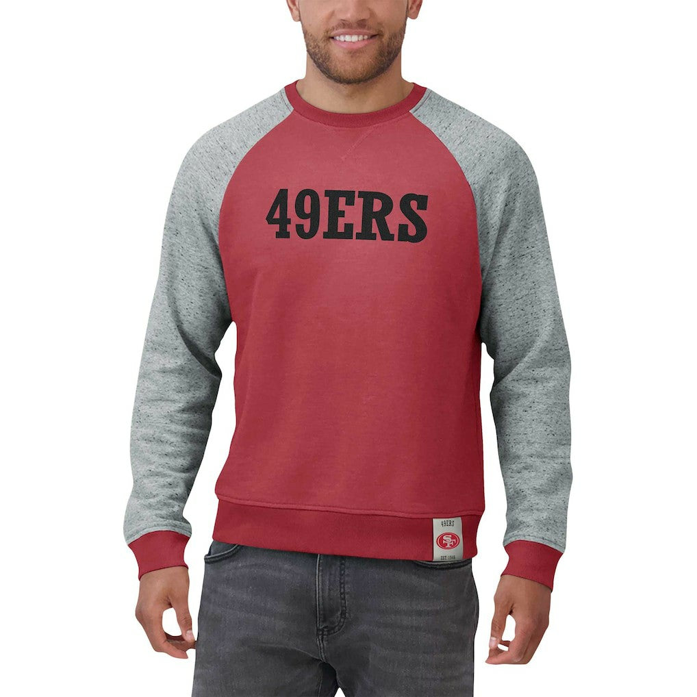 San Francisco 49ers Darius Rucker Collection Colorblock Pullover Sweatshirt Scarlet/Heather Gray
