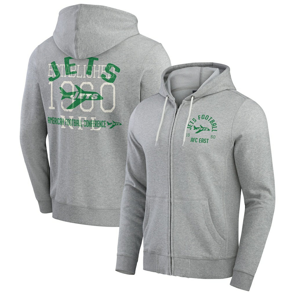 New York Jets Darius Rucker Collection Vintage Stripe Full-Zip Hoodie Heather Gray