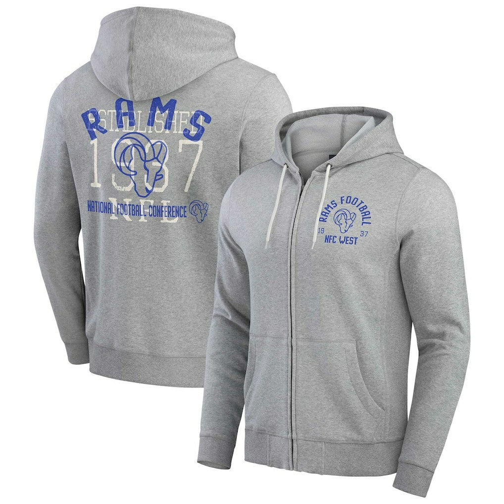 Los Angeles Rams Darius Rucker Collection Vintage Stripe Full-Zip Hoodie Heather Gray