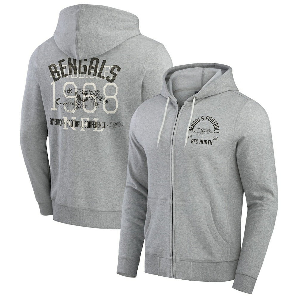 Cincinnati Bengals Darius Rucker Collection Vintage Stripe Full-Zip Hoodie Heather Gray