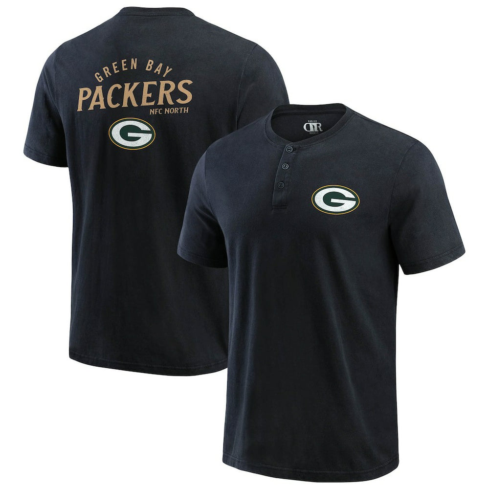Green Bay Packers Darius Rucker Collection Washed Henley T-Shirt Black