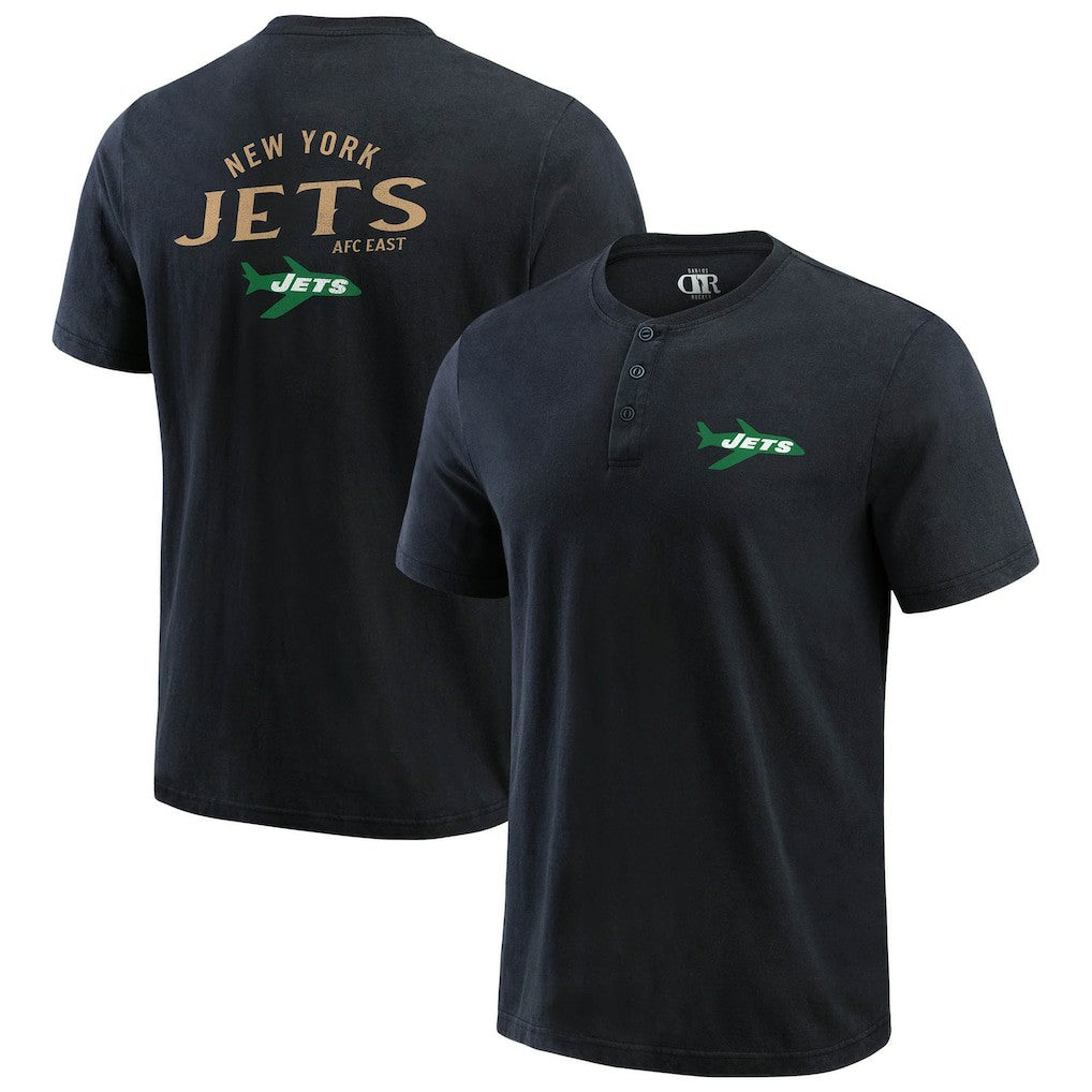 New York Jets Darius Rucker Collection Washed Henley T-Shirt Black