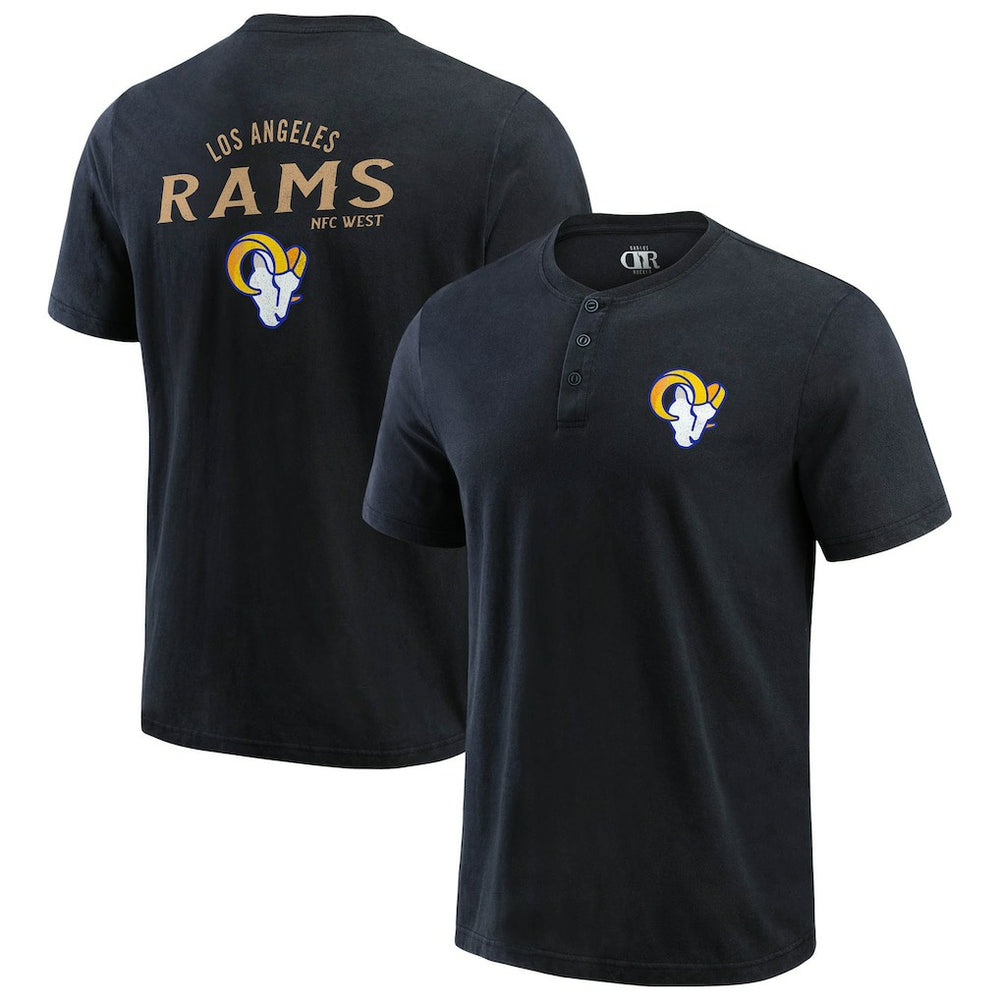 Los Angeles Rams Darius Rucker Collection Washed Henley T-Shirt Black