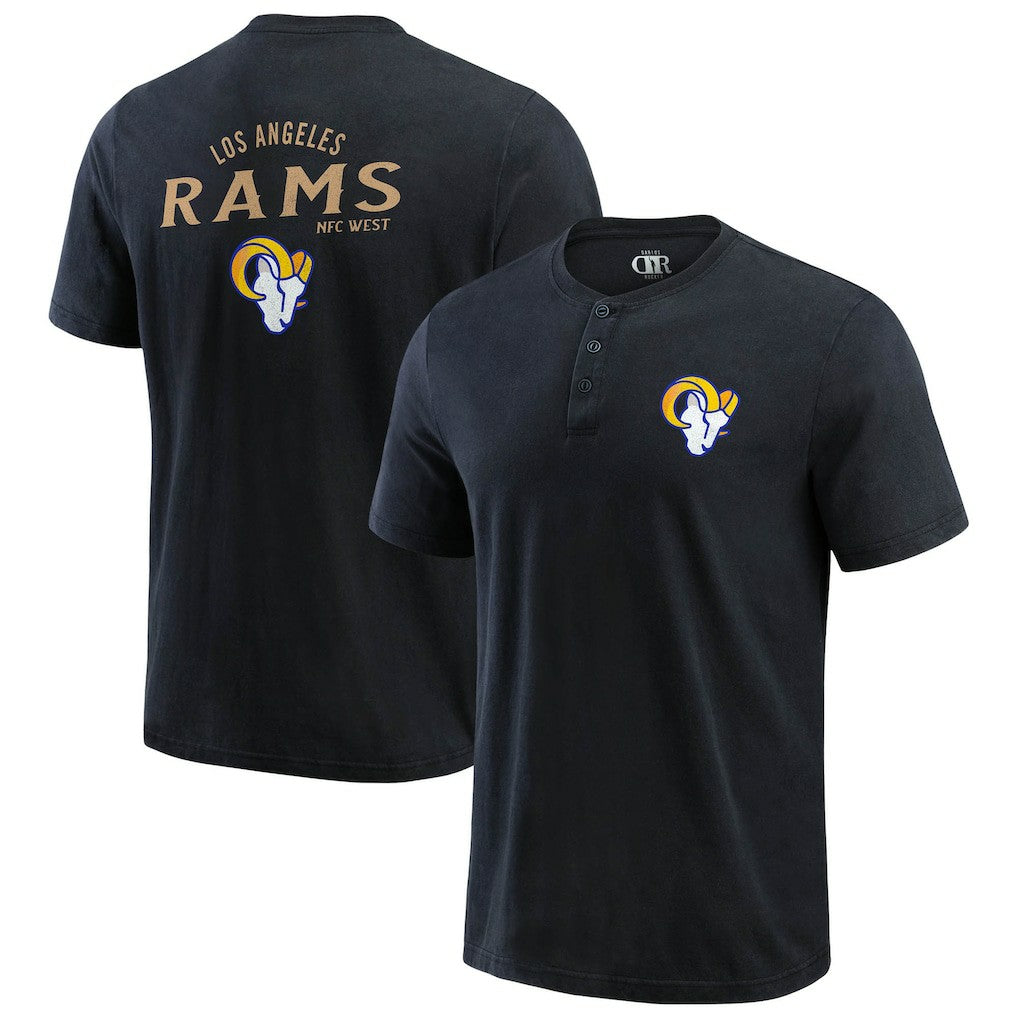 Los Angeles Rams Darius Rucker Collection Washed Henley T-Shirt Black
