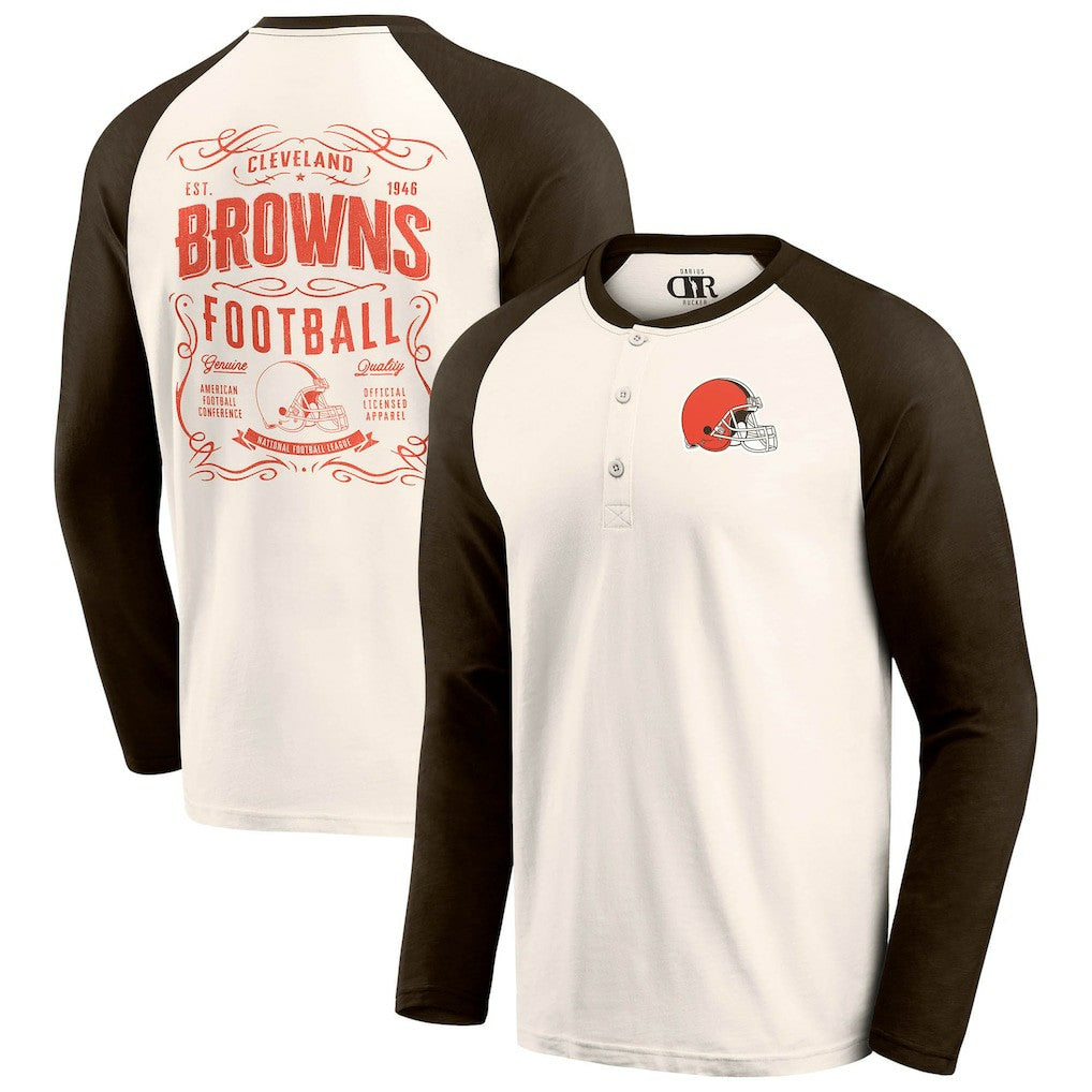 Cleveland Browns Darius Rucker Collection Raglan Henley T-Shirt Cream/Brown