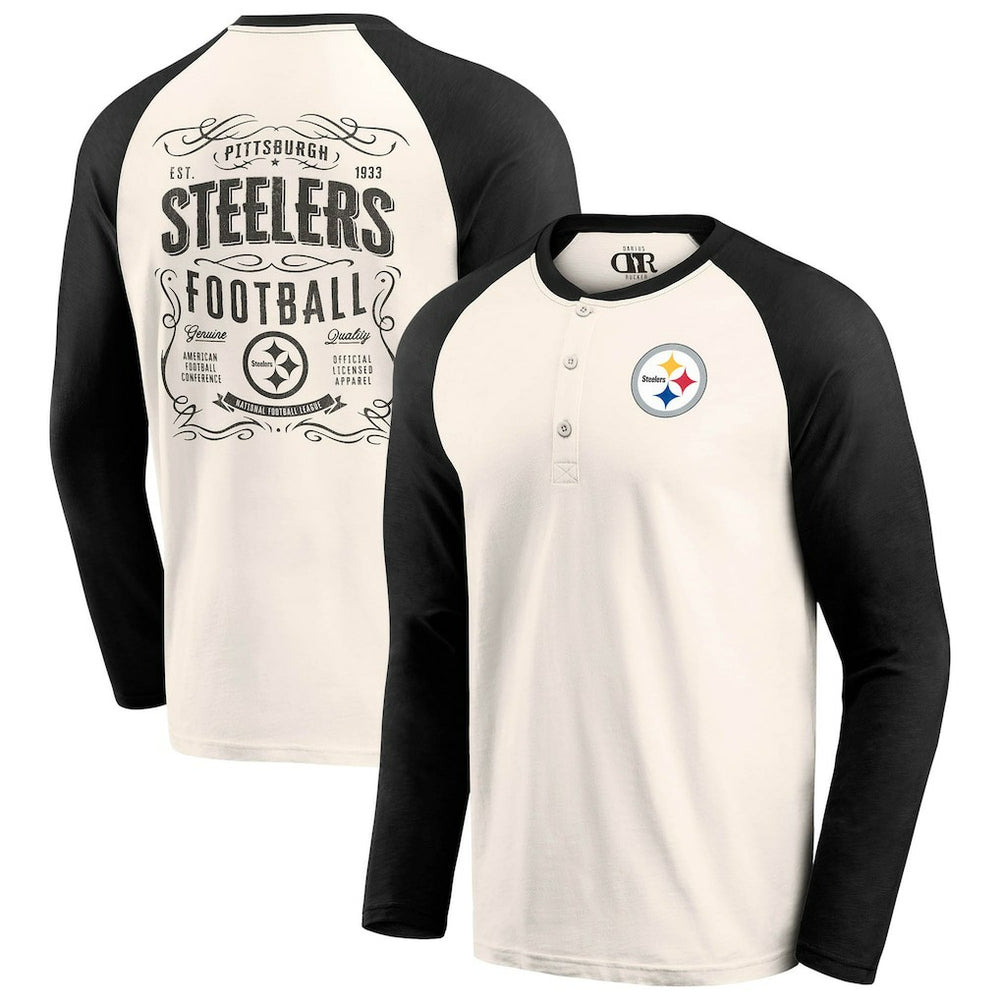 Pittsburgh Steelers Darius Rucker Collection Raglan Henley T-Shirt Cream/Black