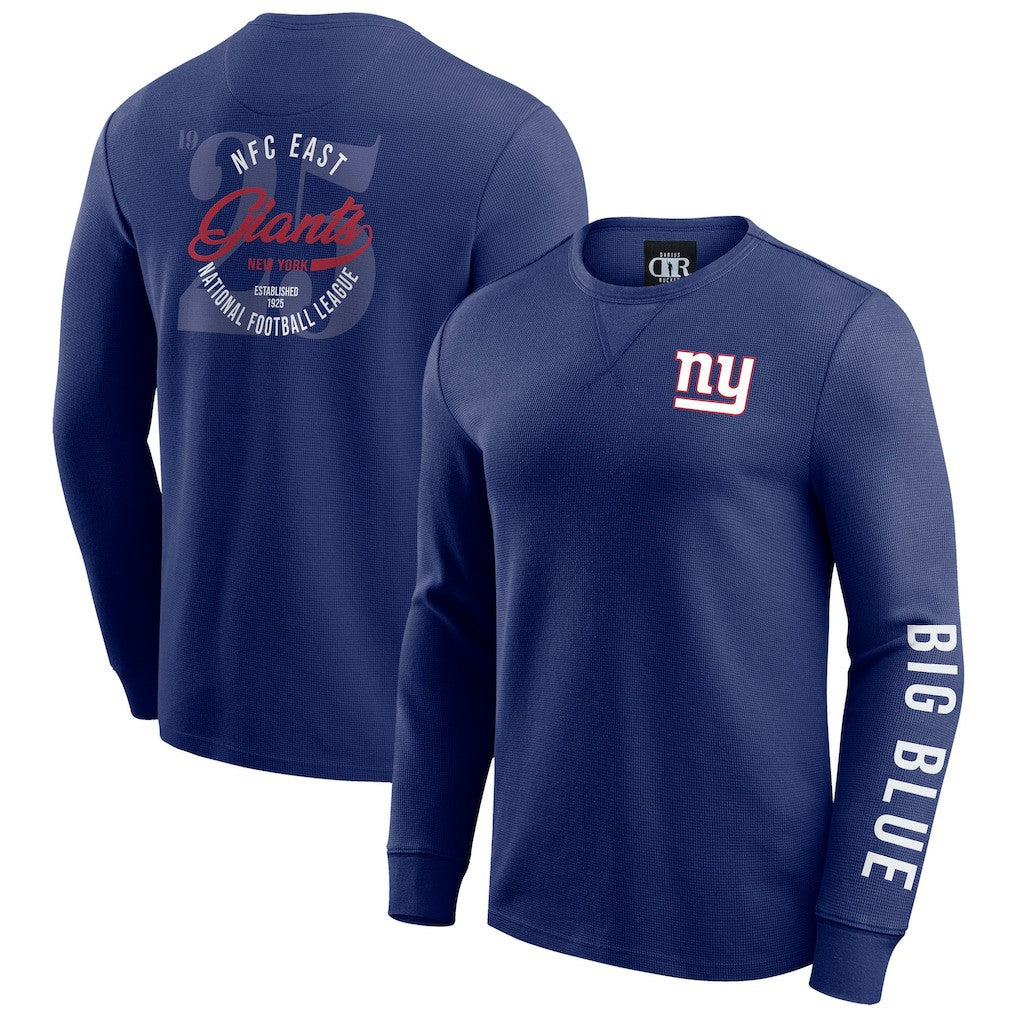 New York Giants Darius Rucker Collection Washed Waffle-Knit Long Sleeve T-Shirt Royal
