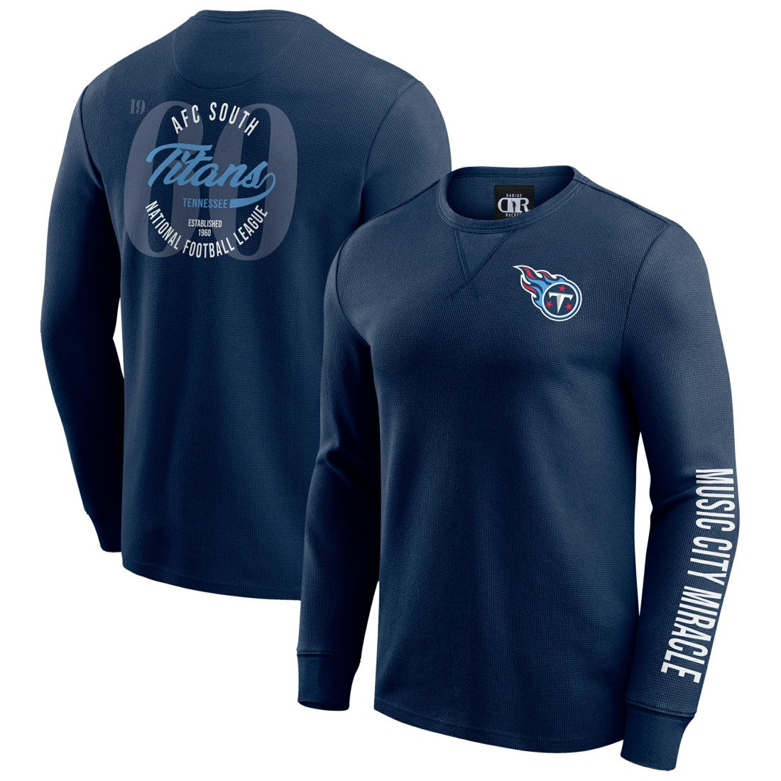 Tennessee Titans Darius Rucker Collection Washed Waffle-Knit Long Sleeve T-Shirt Navy