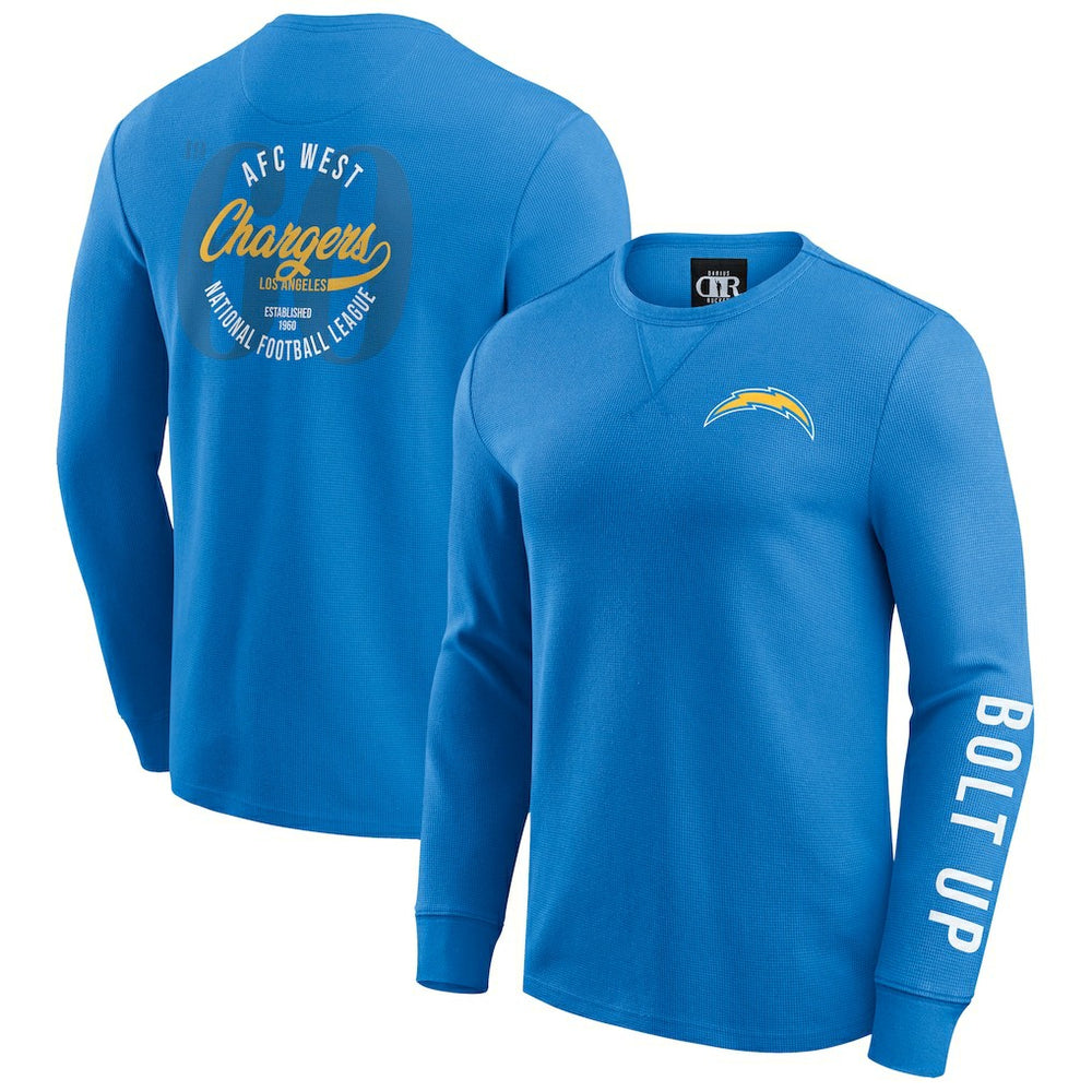 Los Angeles Chargers Darius Rucker Collection Washed Waffle-Knit Long Sleeve T-Shirt Powder Blue