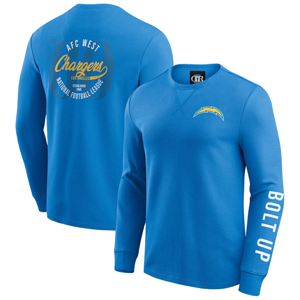 Los Angeles Chargers Darius Rucker Collection Washed Waffle-Knit Long Sleeve T-Shirt Powder Blue
