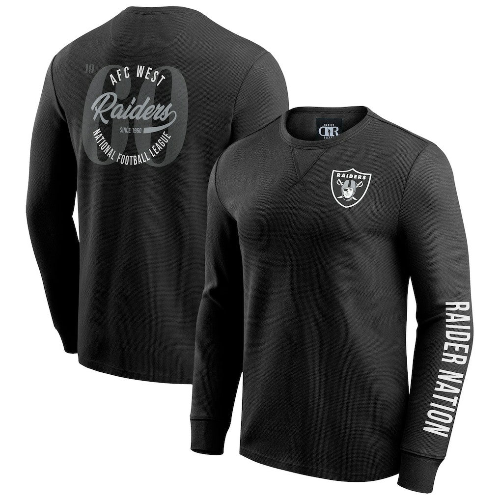 Las Vegas Raiders Darius Rucker Collection Washed Waffle-Knit Long Sleeve T-Shirt Black