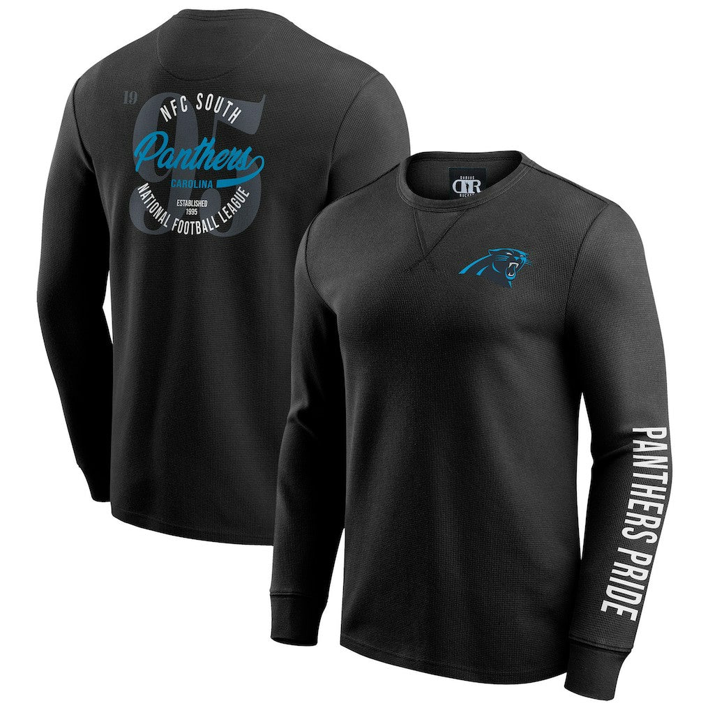 Carolina Panthers Darius Rucker Collection Washed Waffle-Knit Long Sleeve T-Shirt Black