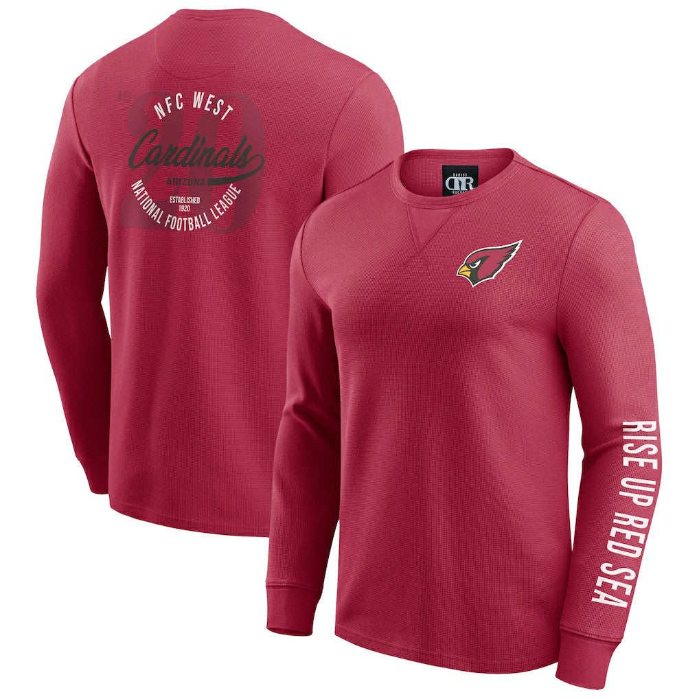 Arizona Cardinals Darius Rucker Collection Washed Waffle-Knit Long Sleeve T-Shirt Red
