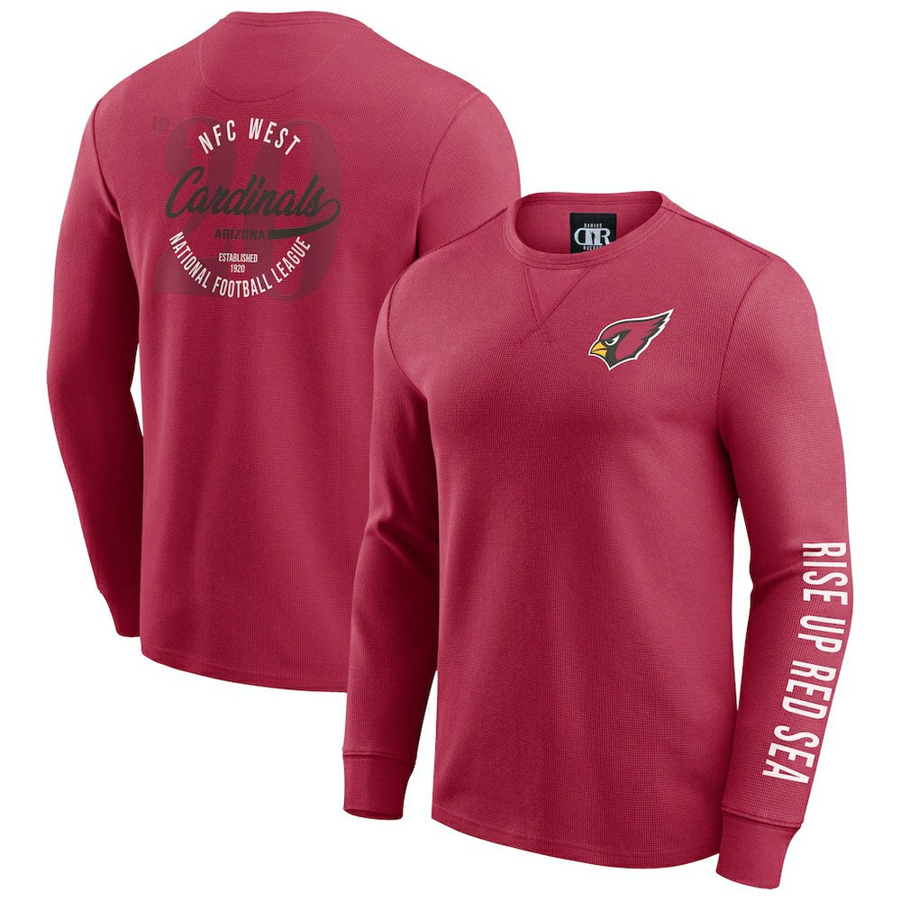 Arizona Cardinals Darius Rucker Collection Washed Waffle-Knit Long Sleeve T-Shirt Red