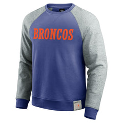 Denver Broncos Darius Rucker Collection Throwback Color Block Raglan Pullover Sweatshirt Royal/Heather Gray