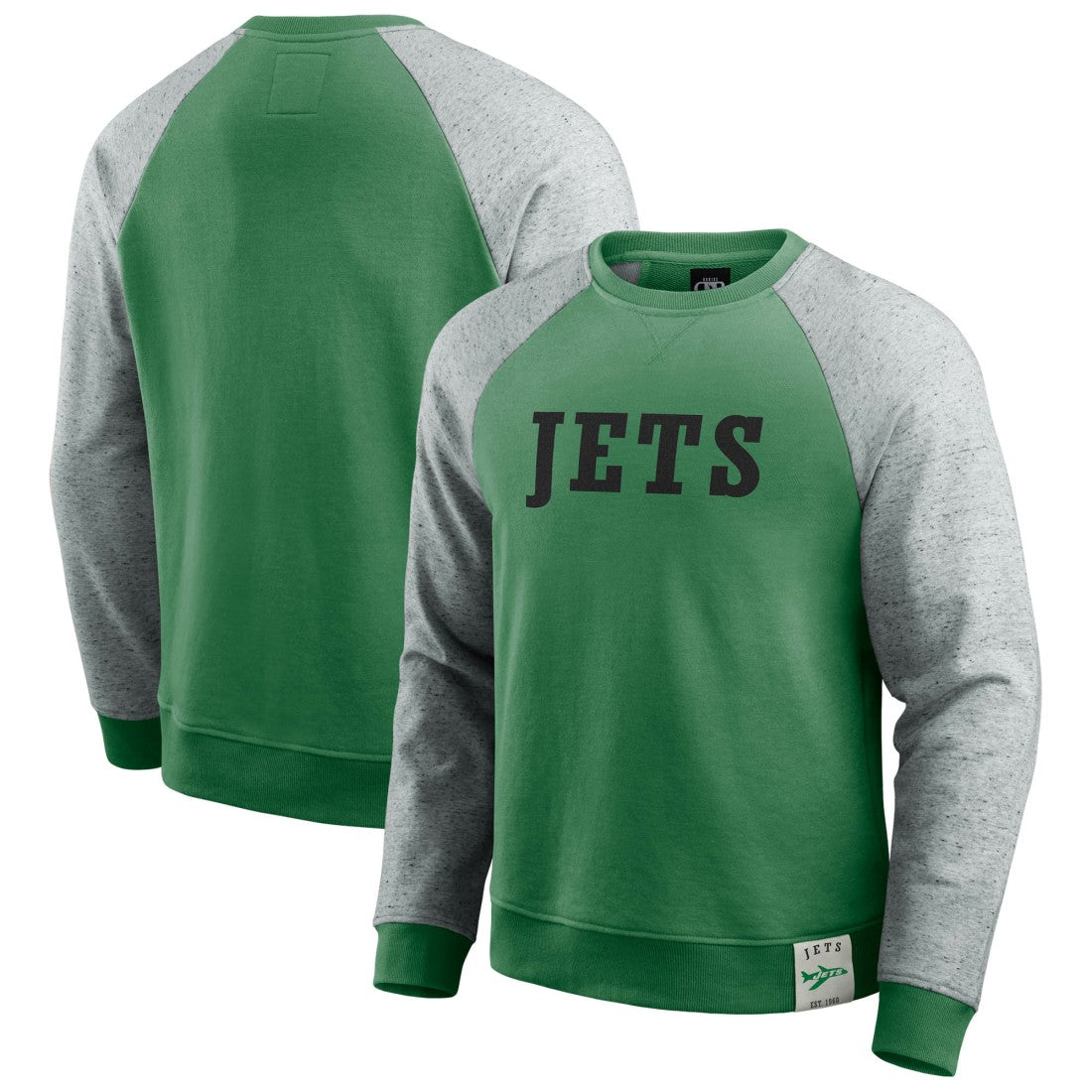 New York Jets Darius Rucker Collection Throwback Color Block Raglan Pullover Sweatshirt Kelly Green/Heather Gray