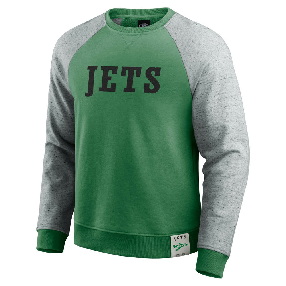New York Jets Darius Rucker Collection Throwback Color Block Raglan Pullover Sweatshirt Kelly Green/Heather Gray