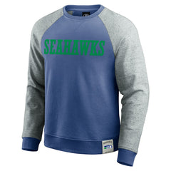 Seattle Seahawks Darius Rucker Collection Throwback Color Block Raglan Pullover Sweatshirt Royal/Heather Gray