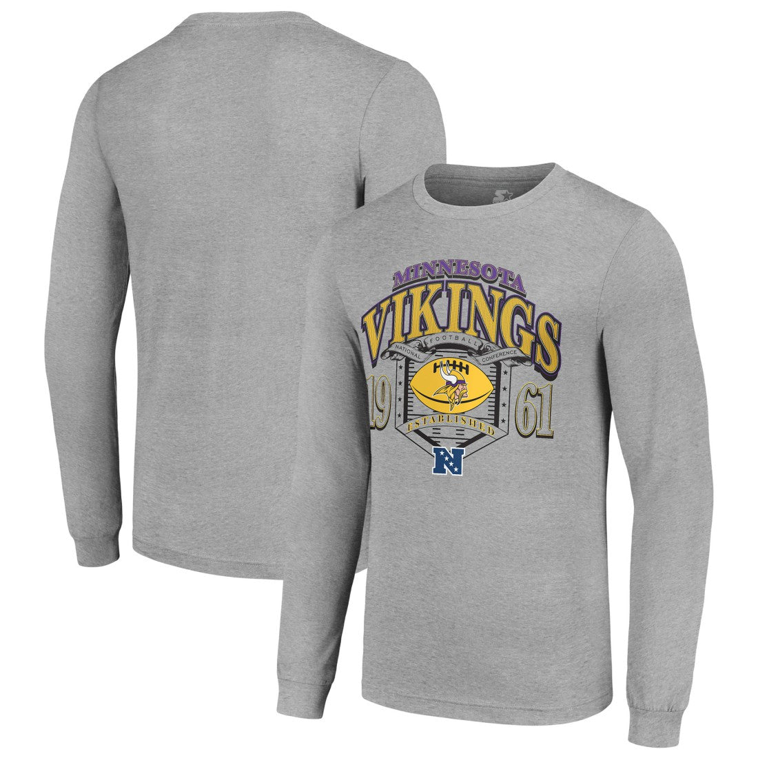 Minnesota Vikings Starter Retro Long Sleeve Graphic T-Shirt Heather Gray