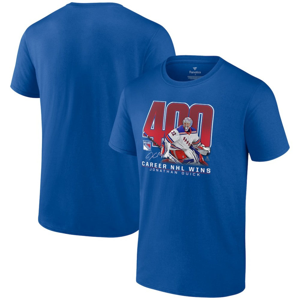 NHL Jonathan Quick New York Rangers 400 Career Wins T-Shirt - Blue