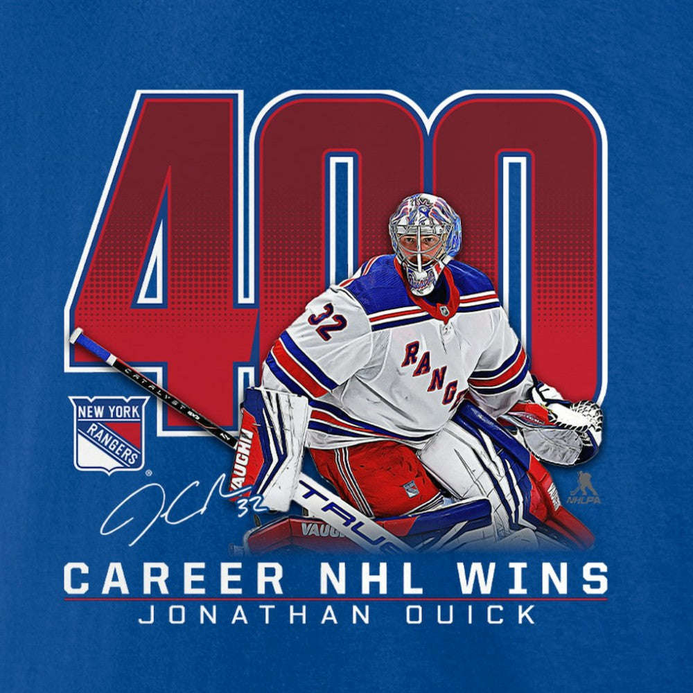 NHL Jonathan Quick New York Rangers 400 Career Wins T-Shirt - Blue