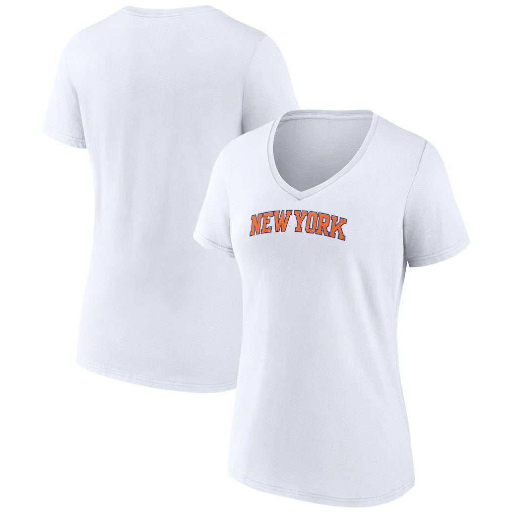 New York Knicks Women's Wordmark Home V-Neck T-Shirt White