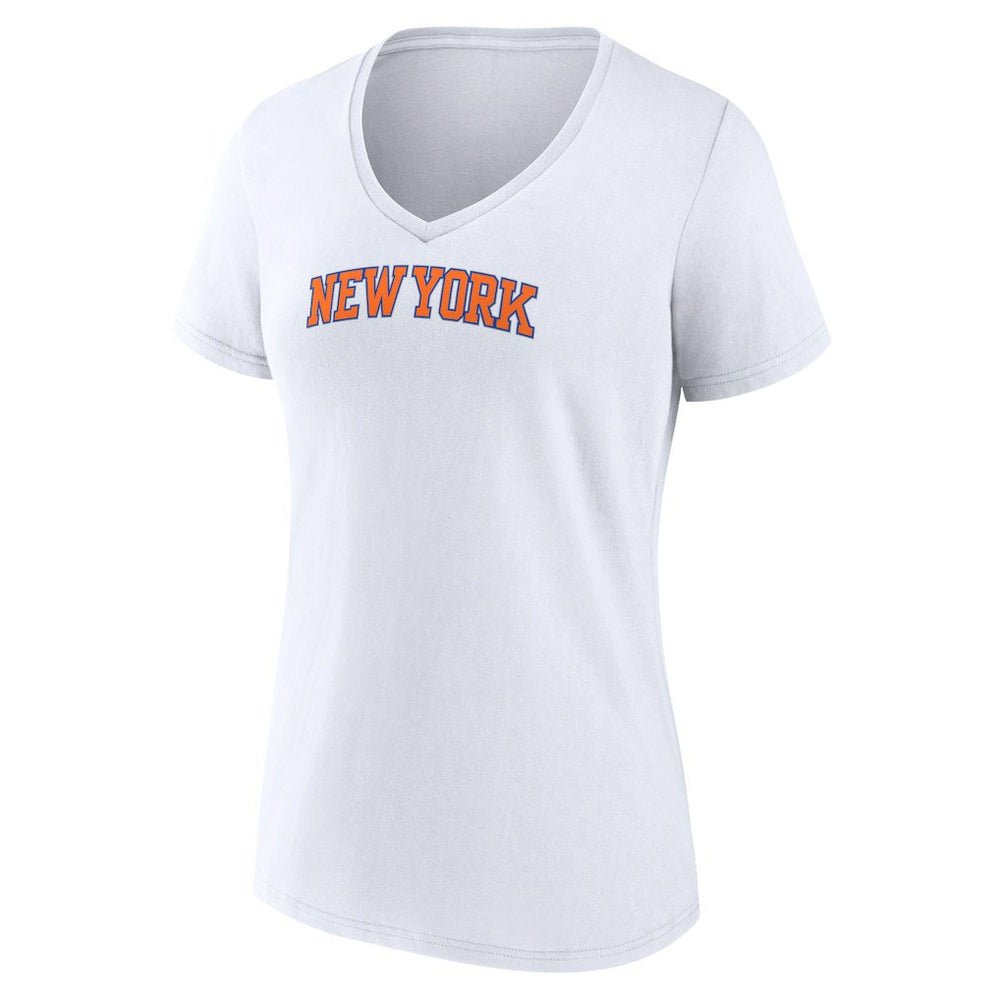 New York Knicks Women's Wordmark Home V-Neck T-Shirt White