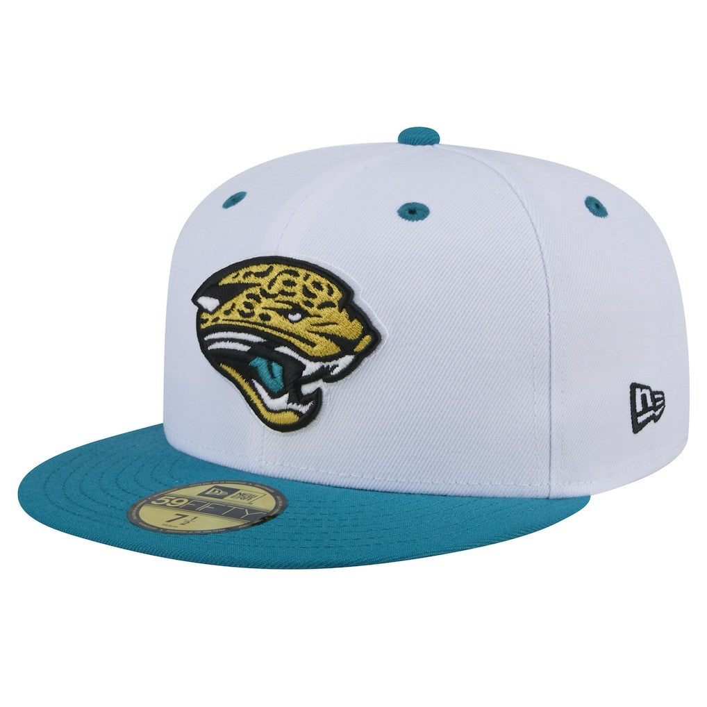 Jacksonville Jaguars New Era Throwback Logo Flipside Two-Tone 59FIFTY Fitted Hat White/Teal
