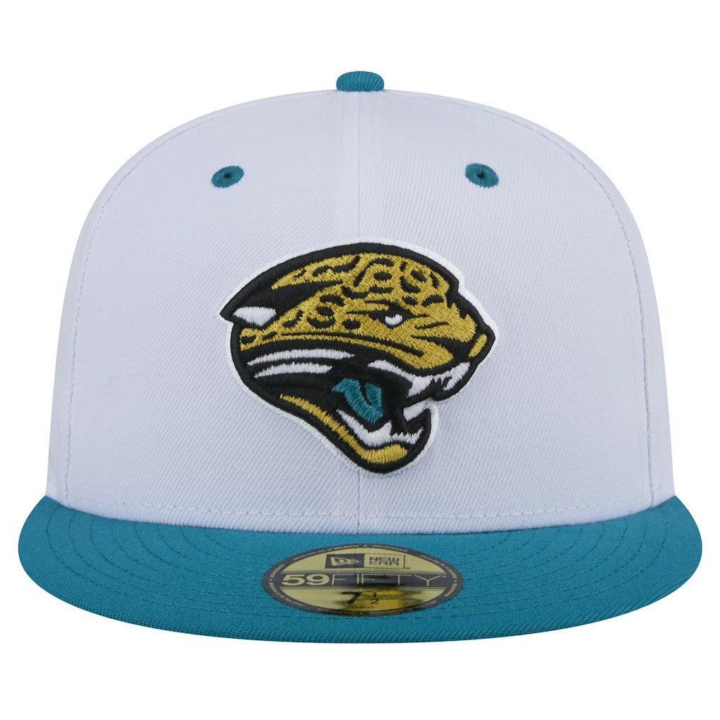 Jacksonville Jaguars New Era Throwback Logo Flipside Two-Tone 59FIFTY Fitted Hat White/Teal