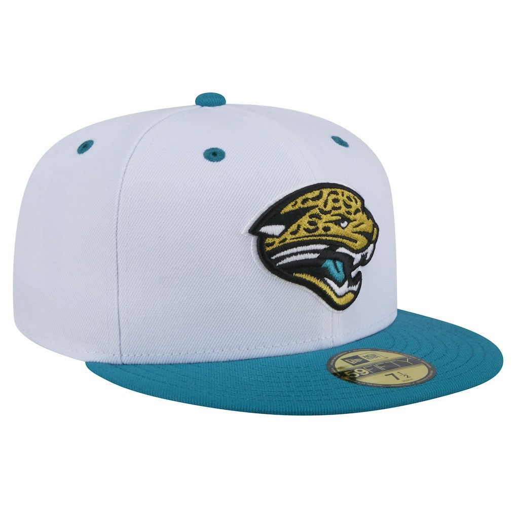 Jacksonville Jaguars New Era Throwback Logo Flipside Two-Tone 59FIFTY Fitted Hat White/Teal