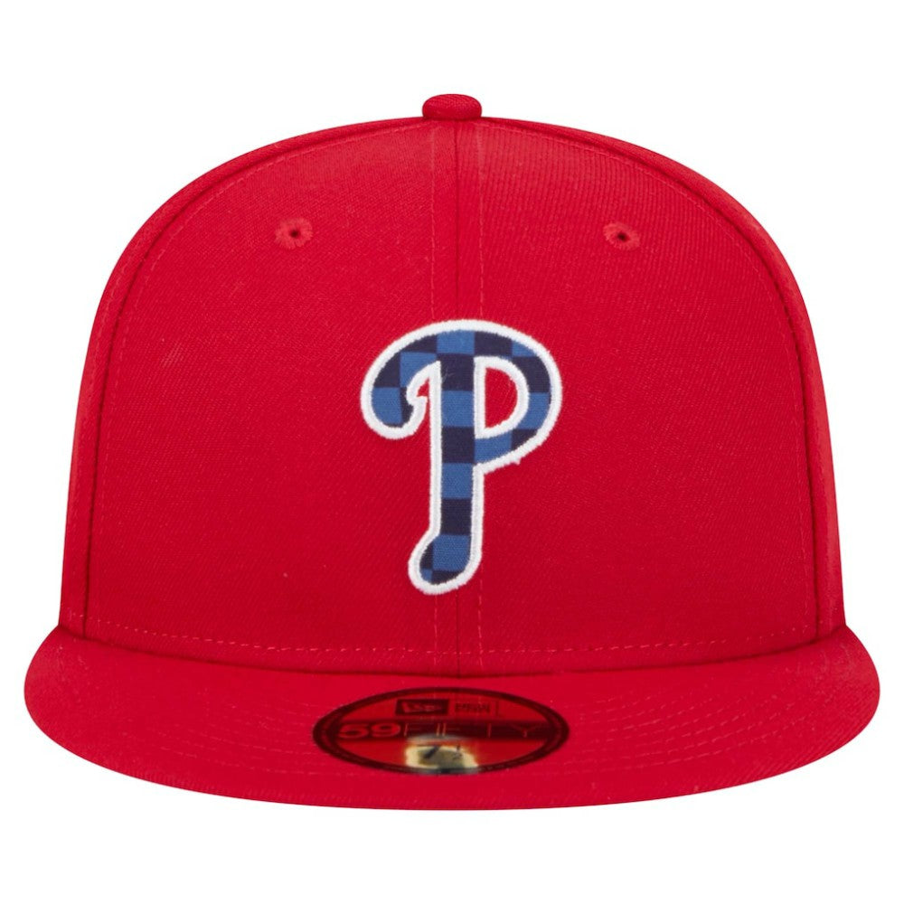 Philadelphia Phillies New Era Checkered Undervisor 59FIFTY Fitted Hat - Red Hats