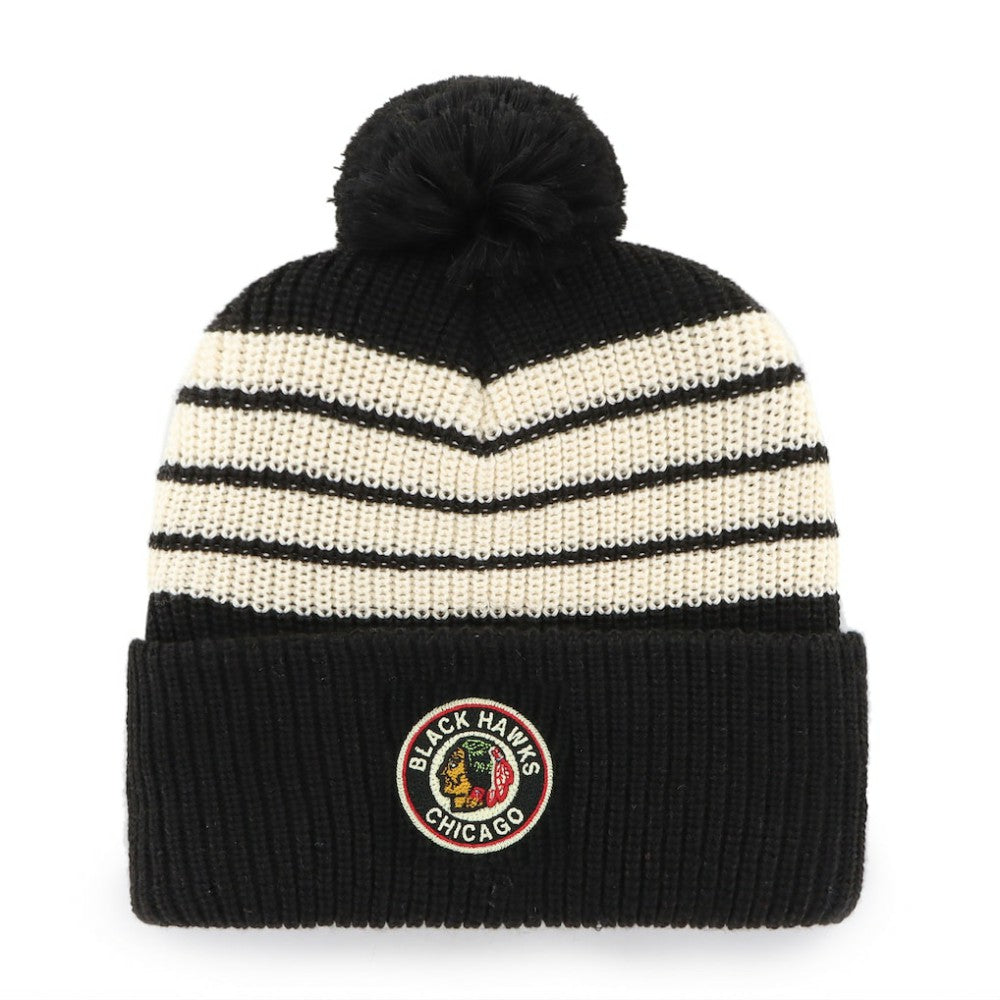 NHL Chicago Blackhawks '47 Old Time Hockey Barn Cuffed Knit Hat with Pom - Black